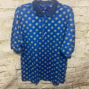 Vintage Dunhill Golf Blue Golf Ball Print Made In Italy Polo Shirt